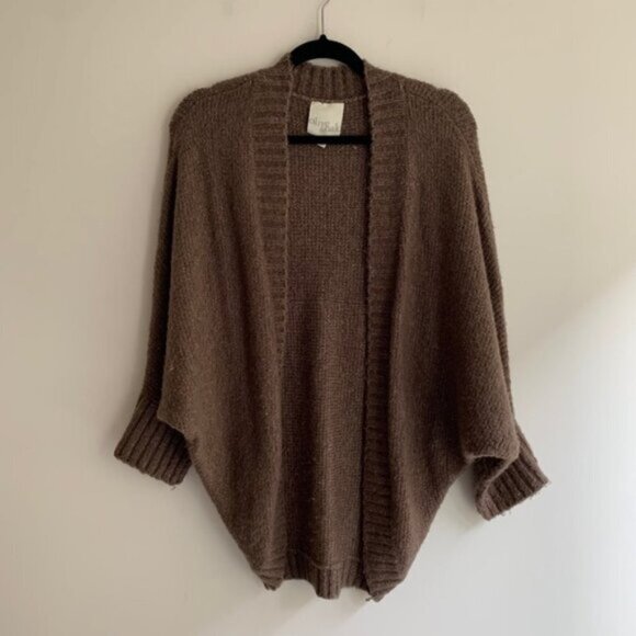 Olive & Oak Cardigan Sweater Cocoon Dolman Sleeve Open front Knit Buttons Brown - Picture 7 of 15